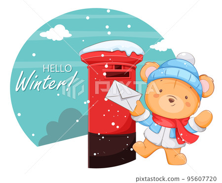 Cute cartoon character bear sending a letter Cute cartoon character bear sending a letter 95607720