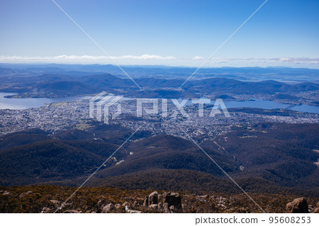 View from Mt Wellington over Hobart Tasmania Australia View from Mt Wellington over Hobart Tasmania Australia 95608253