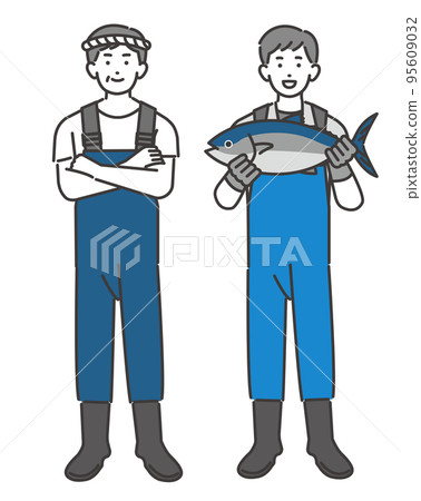 Vector illustration material of a fisherman with his arms crossed and a man related to the fishing industry / seafood / landing / primary industry 95609032