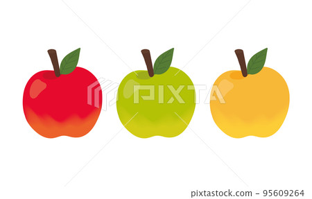 Three colorful apples lined up 95609264