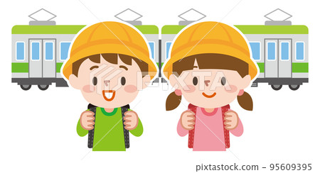 一個小學生乘火車上學的插圖 95609395