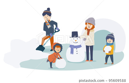 一家人在雪地裡玩耍的插圖 95609588