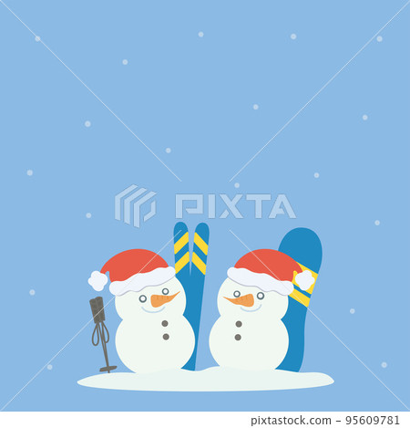 雪人與滑雪板和滑雪板的插圖 95609781