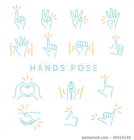 3-color line drawing icon hand pose 95610148