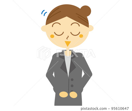 Illustration of a female office worker wearing a suit and greeting, welcome, window, employee 95610647