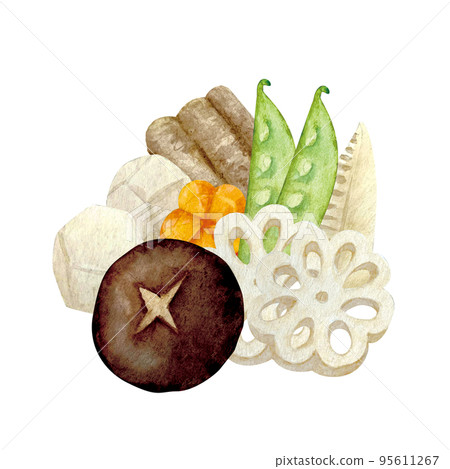 Illustration of simmered New Year dishes 95611267