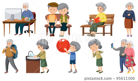 Collection of elderly people icons 95611300