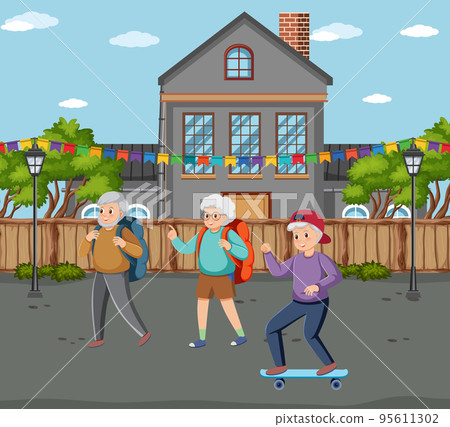 Outdoor scene with senior people doing activity 95611302