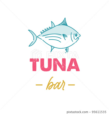 Logo template with tuna for fish restaurant or bar on white background Logo template with tuna for fish restaurant or bar on white background 95611535