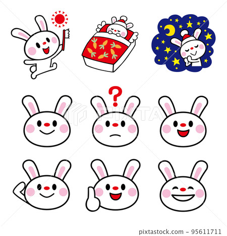 兔子角色各種姿勢集4（晚安，微笑等）矢量素材-插圖素材 [95611711] - PIXTA圖庫