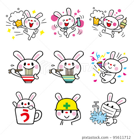 兔子角色各種姿勢集5（酒會、面具等）矢量素材 95611712
