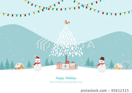 Merry Christmas and Happy New Year greeting card on winter background for happy holiday,decorative or celebrate party 95612315