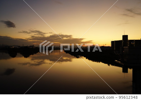 River surface and landscape at dawn 4 95612348
