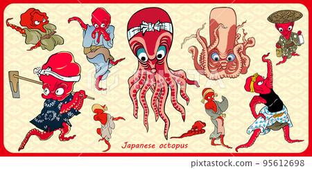 矢量 章魚 浮世繪 95612698