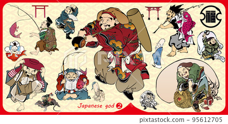 浮世繪 七福神 矢量 95612705