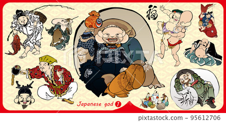 浮世繪 七福神 矢量 95612706