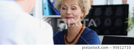 Lovely old female on appointment, doctor give advice on treatment, aging lady 95612710