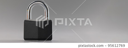 Solid metal locked padlock, thing to protect home or apartment with, protection from break in 95612769