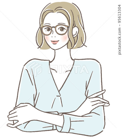 A woman with glasses on her elbow A woman with glasses on her elbow 95613304