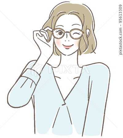 woman with glasses laughing 95613309