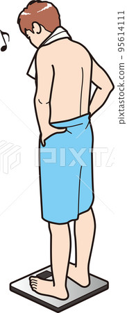 一個男人在桑拿房裡檢查自己的體重 95614111