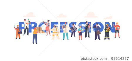 Kids Professions Concept. Scientist, Police Officer, Doctor And Teacher. Businessman, Firefighter, Builder And Courier 95614227