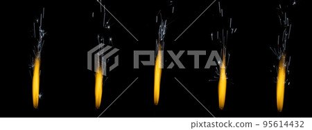 Set of jet flame with sparks on black background for overlay blending mode Set of jet flame with sparks on black background for overlay blending mode 95614432