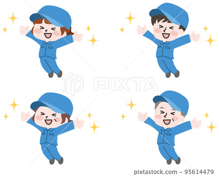 一群樂於跳躍的工人 95614479