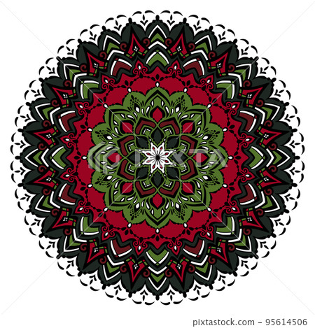 Mandala art (flower, lace style, red, green) Mandala art (flower, lace style, red, green) 95614506