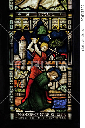 Saint Paul on the stained glass of All Saints' Anglican Church, Rome, Italy Saint Paul on the stained glass of All Saints' Anglican Church, Rome, Italy 95615722