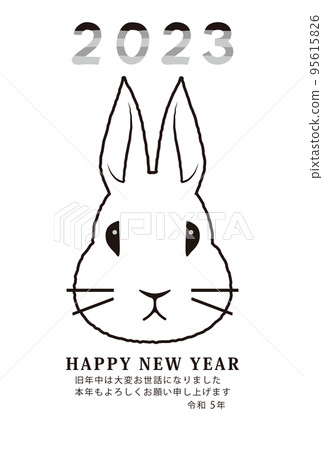 New Year's card 2023 rabbit line drawing 95615826