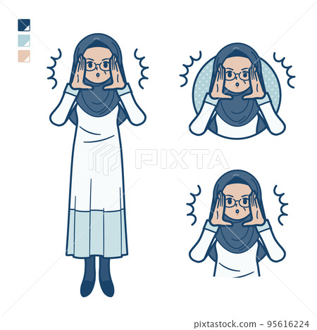 Illustration of a senior arabic woman warning loudly 95616224