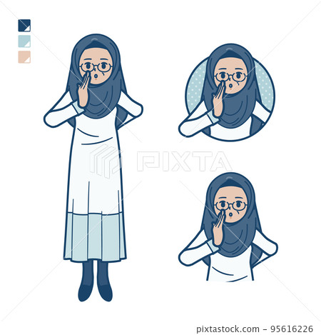 Illustration of a senior Arabic woman whispering Illustration of a senior Arabic woman whispering 95616226
