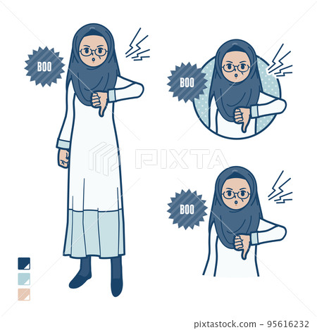 Illustration of a senior Arabic woman protesting and booing 95616232