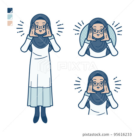 Illustration of a senior arabic woman calling out loud 95616233