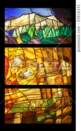 View the elements of life, detail of stained glass window by Sieger Koder in Benediktbeuern Abbey, Germany 95616341