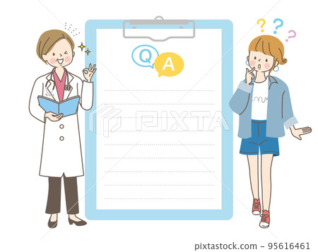 Vector illustration material of a young woman consulting a female doctor in a white coat 95616461