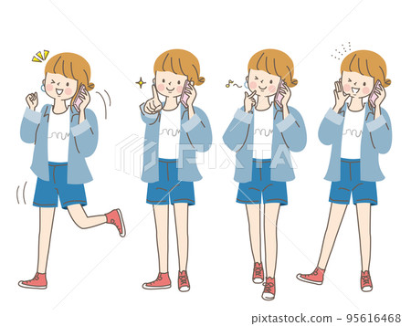 A positive expression of a young woman talking on a smartphone Vector illustration material 95616468