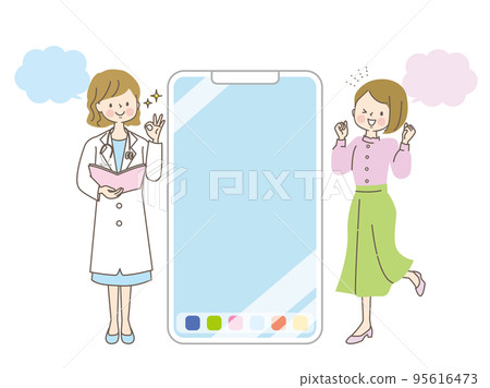 在智能手機上解釋醫療的圖像插圖材料 在智能手機上解釋醫療的圖像插圖材料 95616473