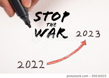 Stop the War concept. Text and hand with marker on white background 95616835
