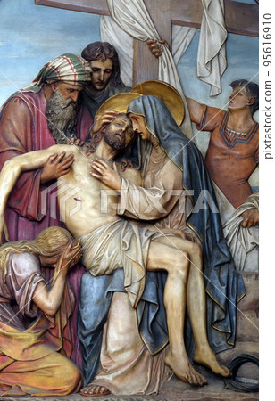 13th Stations of the Cross,Jesus' body is removed from the cross, Basilica of the Sacred Heart of Jesus in Zagreb, Croatia 13th Stations of the Cross,Jesus' body is removed from the cross, Basilica of the Sacred Heart of Jesus in Zagreb, Croatia 95616910