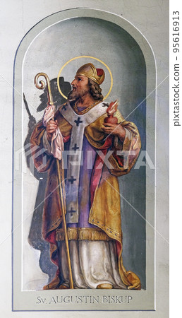 Saint Augustin, fresco in the Basilica of the Sacred Heart of Jesus in Zagreb, Croatia 95616913
