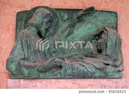 Mourning sculpture on a Mirogoj cemetery in Zagreb, Croatia Mourning sculpture on a Mirogoj cemetery in Zagreb, Croatia 95616925