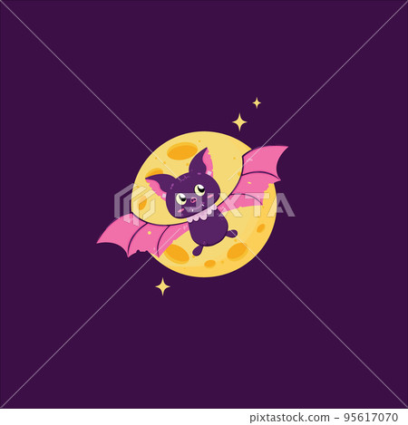 2D graphic cute bats flying in front of the full moon during the Halloween celebrations in October. 2D graphic cute bats flying in front of the full moon during the Halloween celebrations in October. 95617070