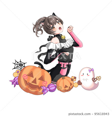 [Natural hair color] Pink ponytail girl who cosplayed as a black cat 95618943
