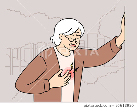 Unhealthy elderly woman suffer from heart attack Unhealthy elderly woman suffer from heart attack 95618950