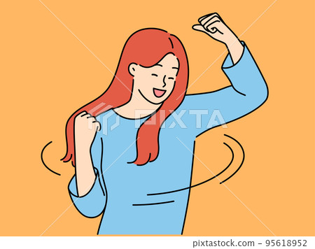 Overjoyed woman celebrate success 95618952