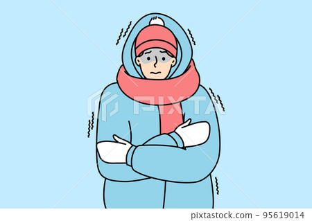 Young man in outerwear suffer from cold Young man in outerwear suffer from cold 95619014