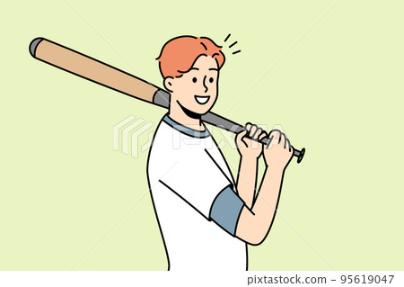 Smiling man with baseball bat Smiling man with baseball bat 95619047