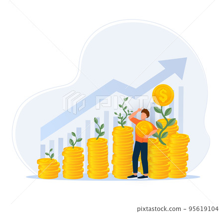 ROI, return on investment performance measure from cost invested and profit efficiency. Business growth arrows to success. Vector illustration 95619104